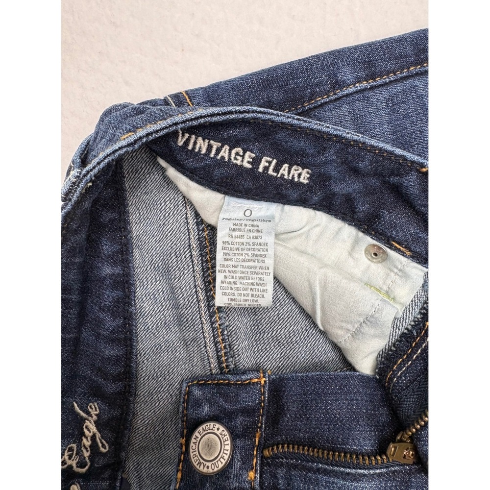 American Eagle Vintage Flare Jeans Dark Wash Low Rise Stretch Size 0 Regular - Picture 11 of 13